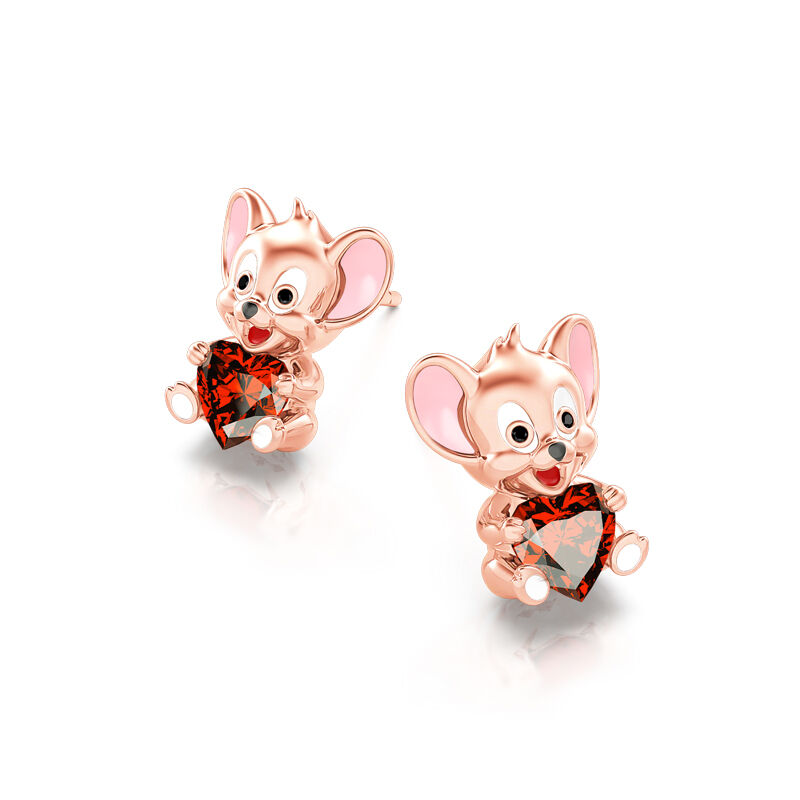 Jeulia Hug Me "Lovely Mouse" Heart Cut Sterling Silver Earrings