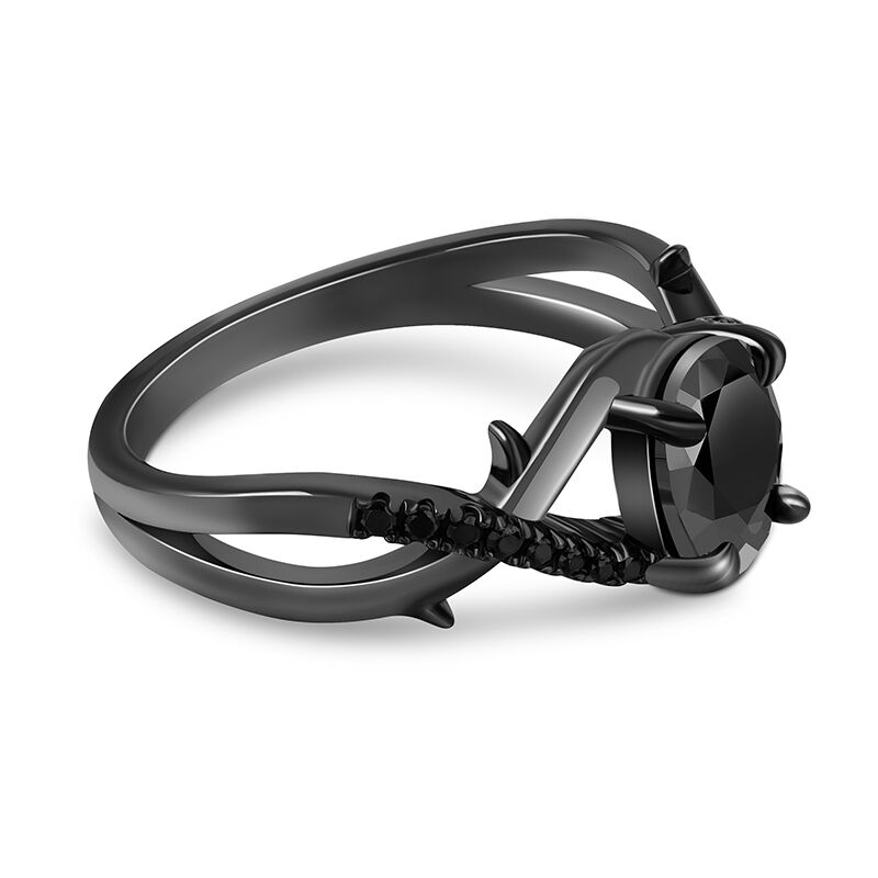 Jeulia Black Thorns Oval Ring Twisted Sterling Silver