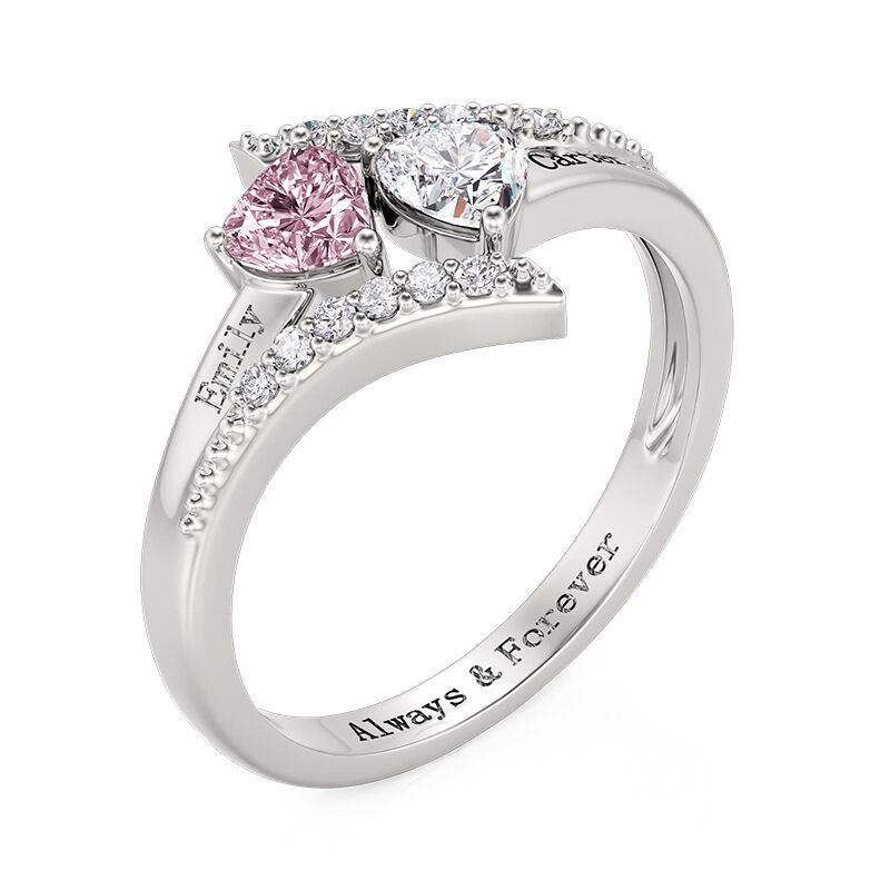 Jeulia "Heart to Heart" Custom Engagement Ring with Birthstone and Engraving