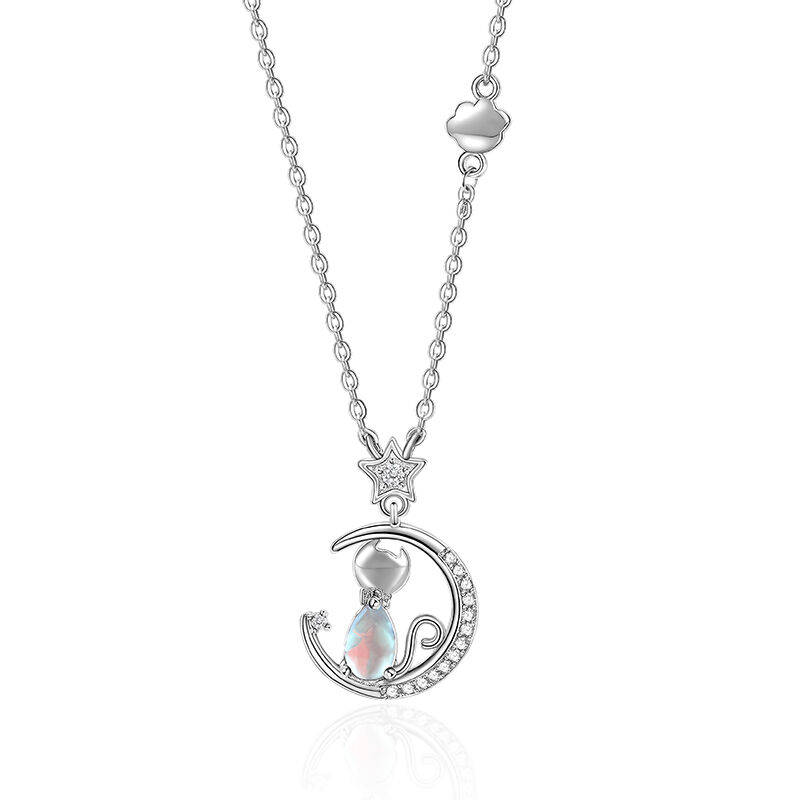 Jeulia Bent Moon Kitten Moonstone Necklace