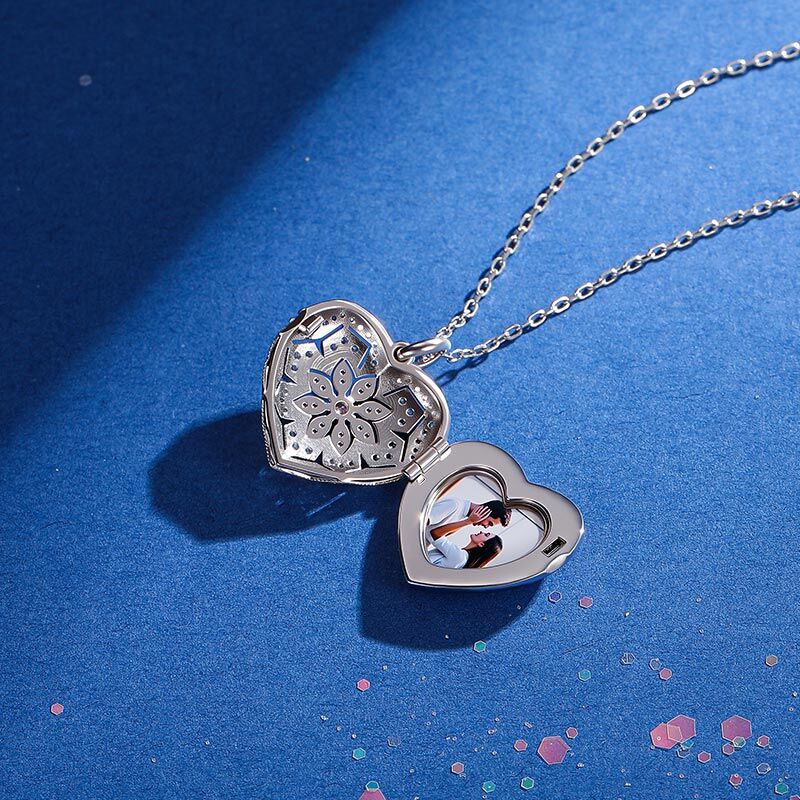 Jeulia Custom Birthstone Hollow Heart Photo Locket Necklace