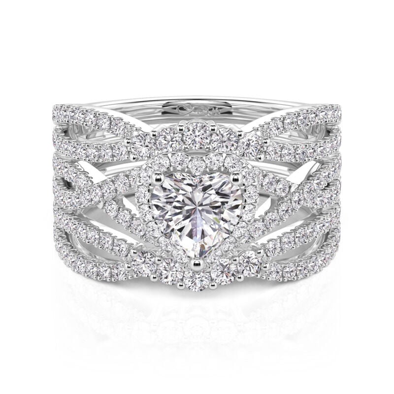Jeulia Twisted Heart Halo Engagement Ring Set 2PCS
