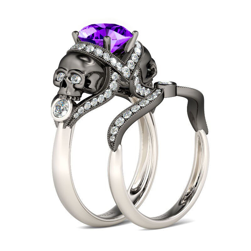 Jeulia Milgrain Round Cut Sterling Silver Skull Ring