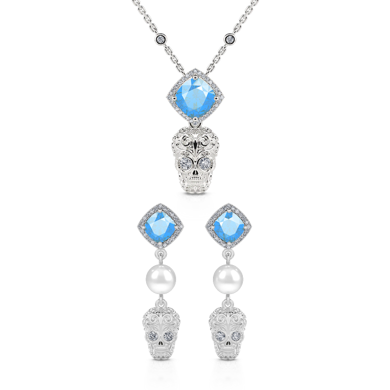 Jeulia "Departed Soul" Sugar Skull Sterling Silver Jewelry Set