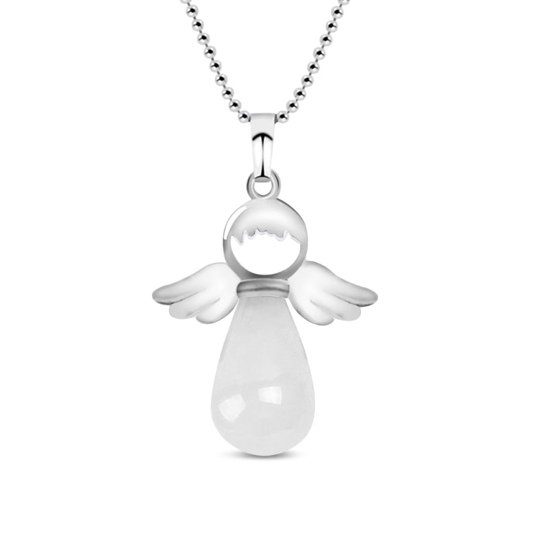 Jeulia "Pure Elegance" Angel Wings Natural Clear Quartz Necklace