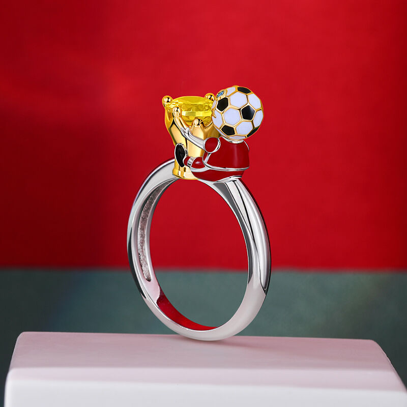 Jeulia Hug Me "You're My Champion" Canada Football Team Round Cut Sterling Silver Ring
