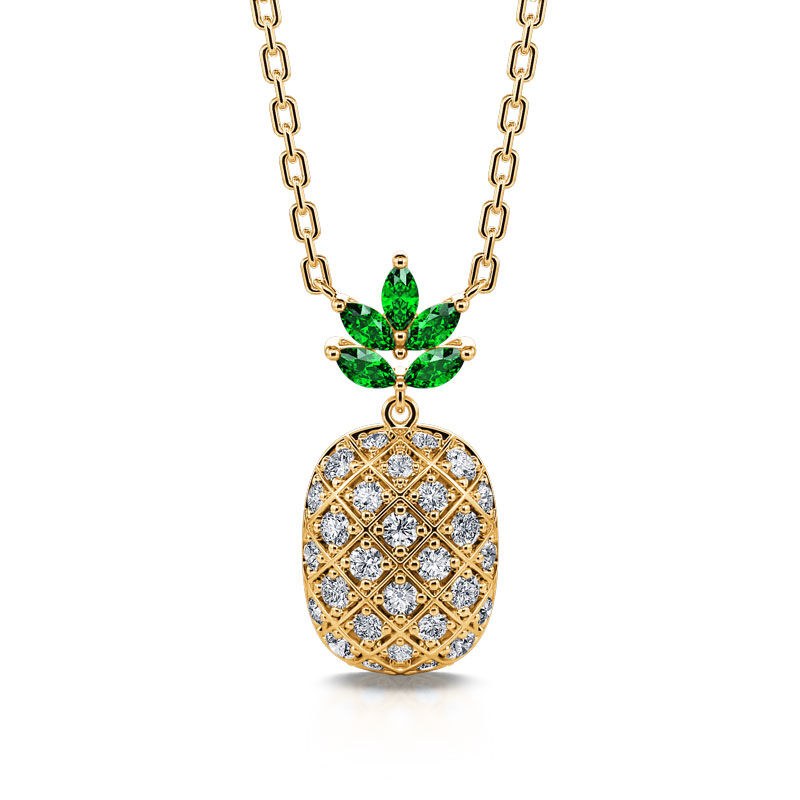 Jeulia "A Trip of Summer" Pineapple Sterling Silver Necklace
