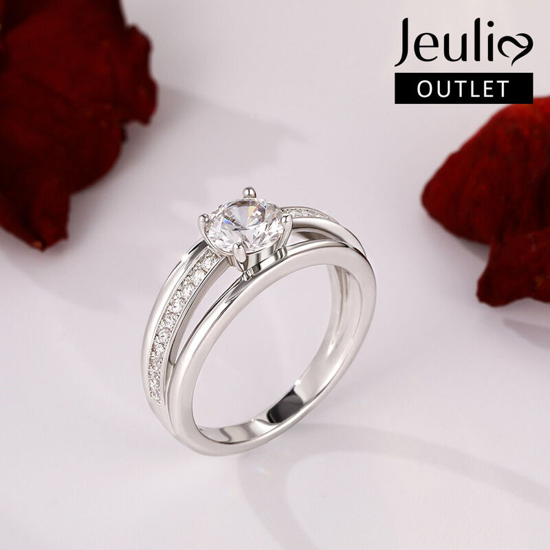 Jeulia Split Shank Round Cut Sterling Silver Ring