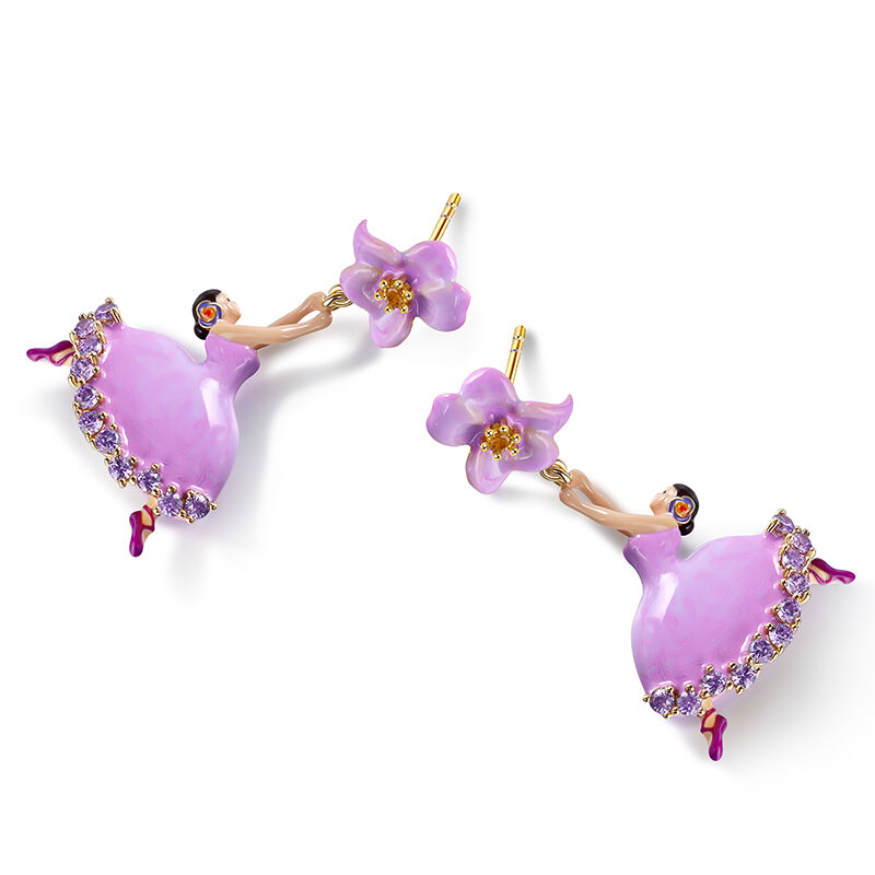Jeulia "Dream It Possible" Ballet Dancer with Flower Sterling Silver Earrings