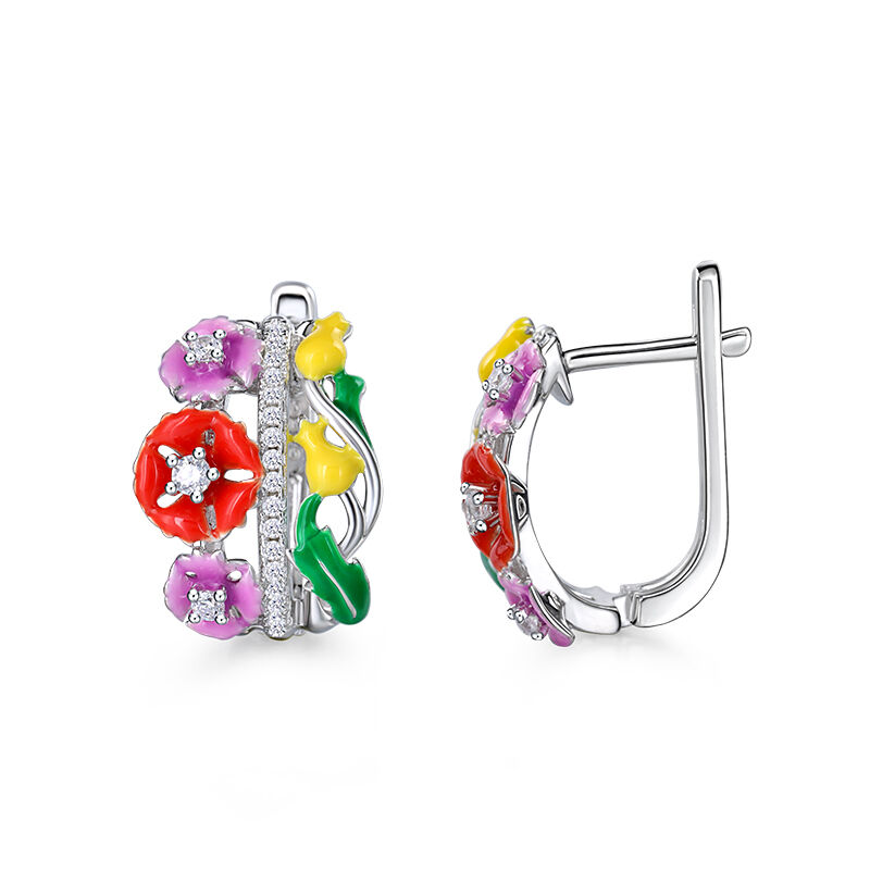 Jeulia "Colorful Day" Flower Enamel Sterling Silver Jewelry Set