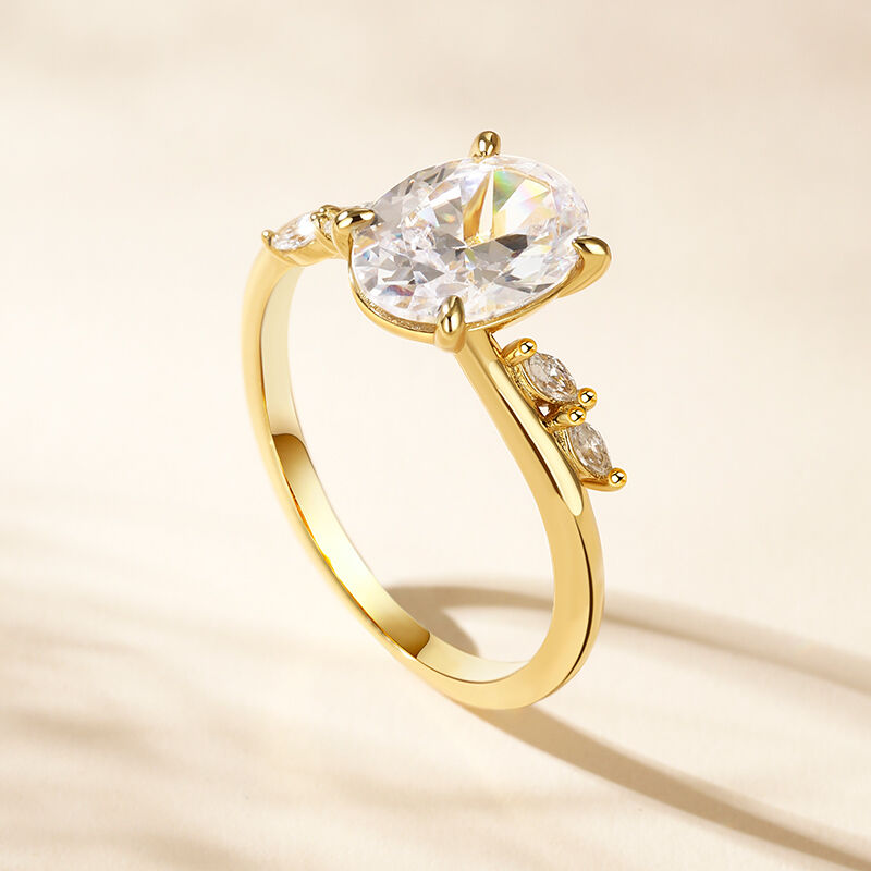 Jeulia Oval Cut Gold Tone Sterling Silver Engagement Ring