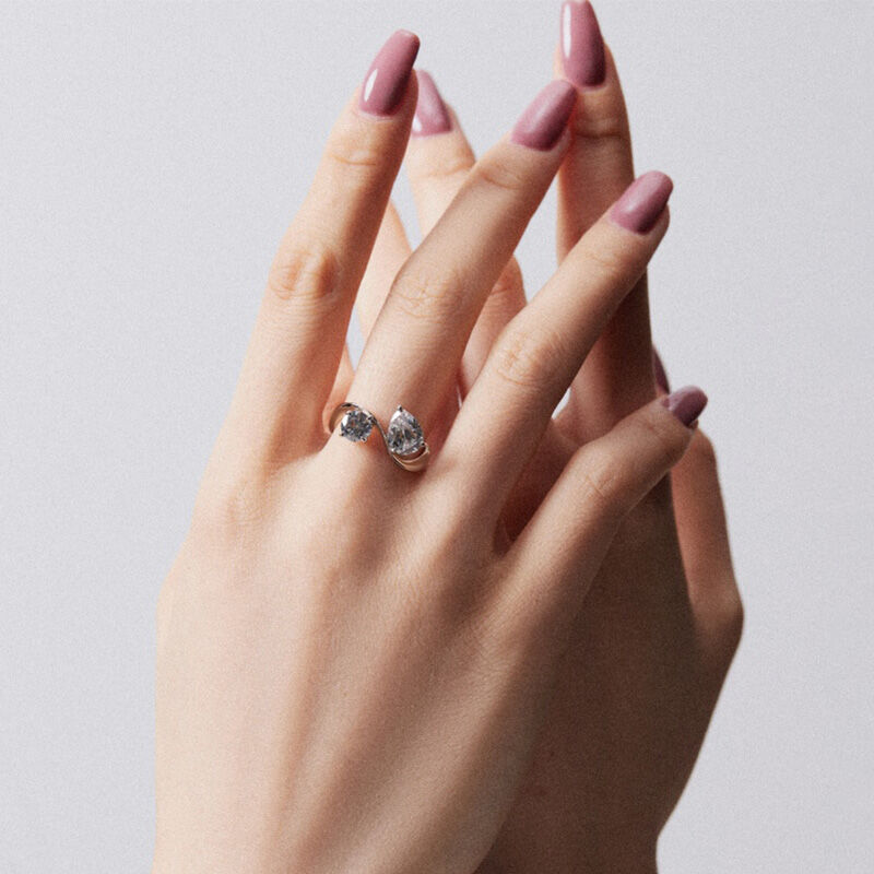 Jeulia Pear and Round Cut Sterling Silver Ring