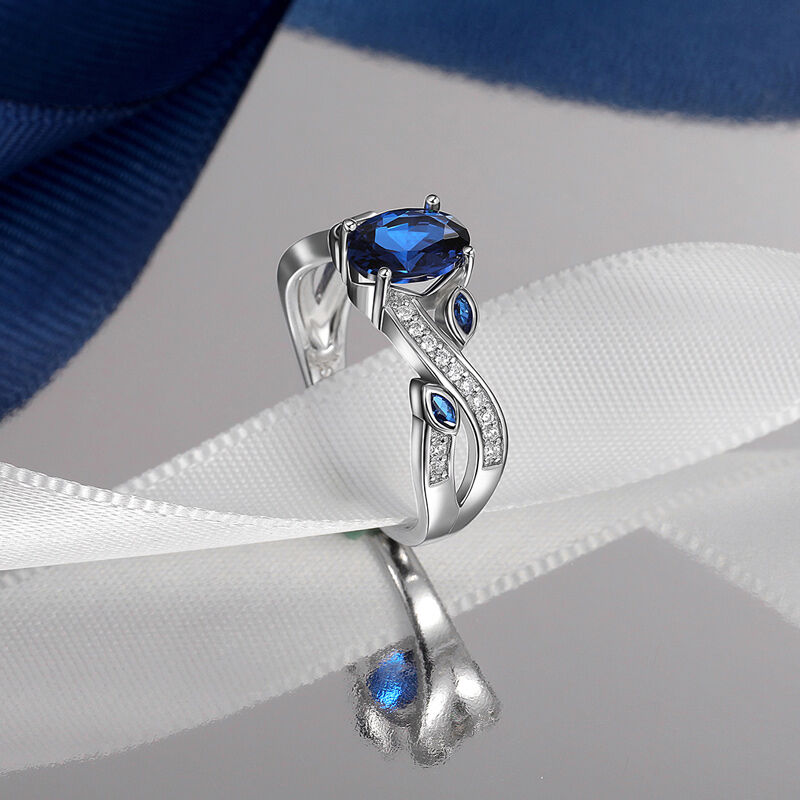 Jeulia Anillo de Compromiso Zafiro Azul Hojas Trenzadas de Plata de Ley