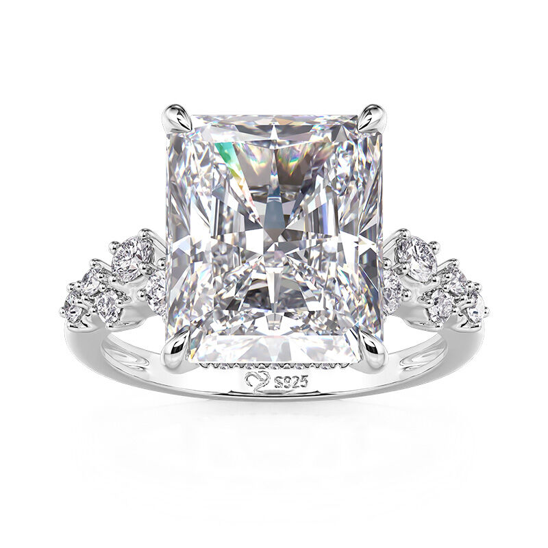 Jeulia Anillo de Compromiso Latido del Corazón Corte Radiante de Plata de Ley