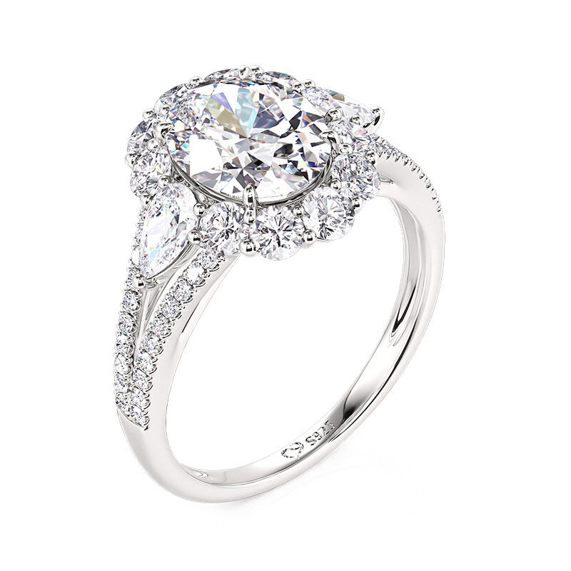 Jeulia Alianza de Matrimonio Vintage Halo Tres Piedras de Plata de Ley