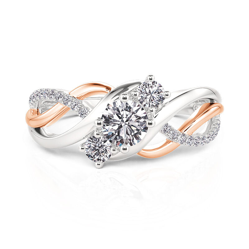 Jeulia Amore Anillo de Compromiso de Tres Piedras Bicolor