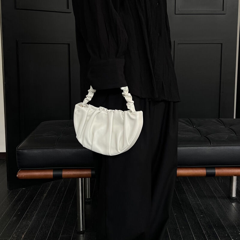 Jeulia Cream Cloud Bag Iconic Soft Leather Bag with Scrunched Top Handle